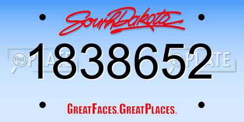 1838652 South Dakota License Plate