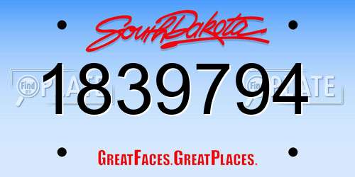 1839794 South Dakota License Plate