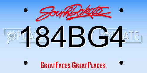 184BG4 South Dakota License Plate