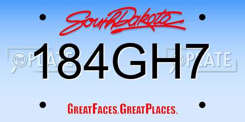 184GH7 South Dakota License Plate