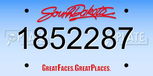 1852287 South Dakota License Plate