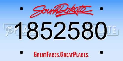 1852580 South Dakota License Plate