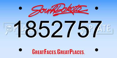 1852757 South Dakota License Plate