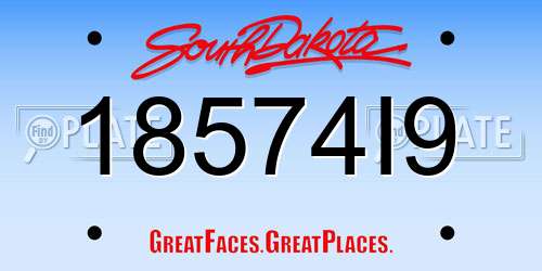 18574I9 South Dakota License Plate