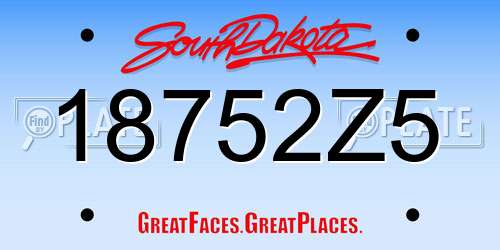 18752Z5 South Dakota License Plate