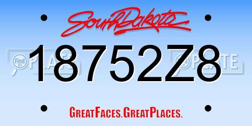 18752Z8 South Dakota License Plate