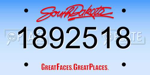1892518 South Dakota License Plate