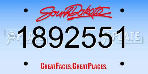 1892551 South Dakota License Plate
