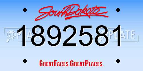 1892581 South Dakota License Plate