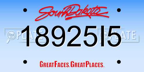 18925I5 South Dakota License Plate