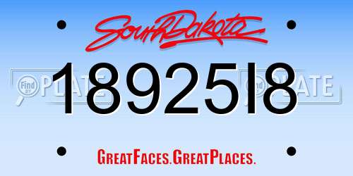 18925I8 South Dakota License Plate