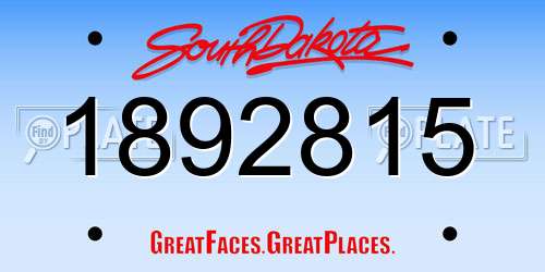 1892815 South Dakota License Plate