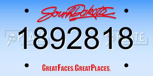1892818 South Dakota License Plate