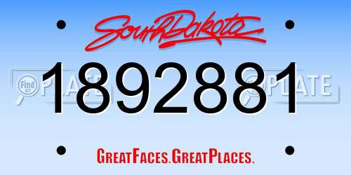 1892881 South Dakota License Plate
