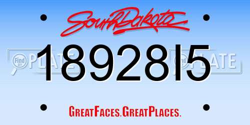 18928I5 South Dakota License Plate