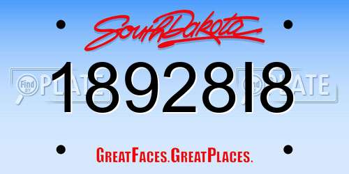 18928I8 South Dakota License Plate