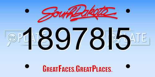 18978I5 South Dakota License Plate
