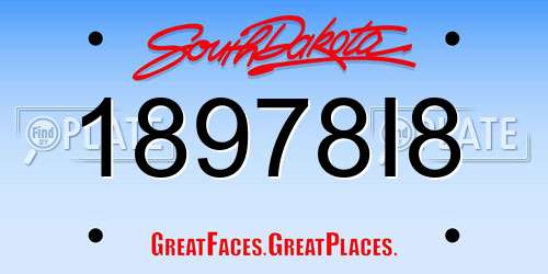 18978I8 South Dakota License Plate