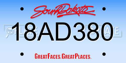 18AD380 South Dakota License Plate