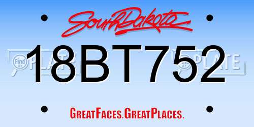 18BT752 South Dakota License Plate