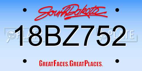 18BZ752 South Dakota License Plate
