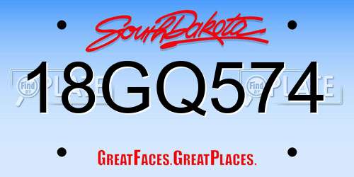 18GQ574 South Dakota License Plate