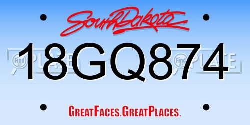 18GQ874 South Dakota License Plate