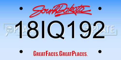 18IQ192 South Dakota License Plate