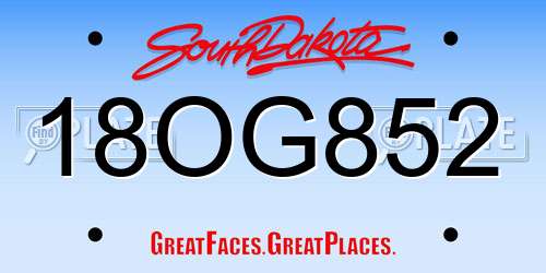 18OG852 South Dakota License Plate