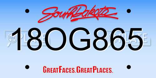 18OG865 South Dakota License Plate