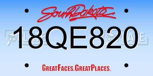 18QE820 South Dakota License Plate