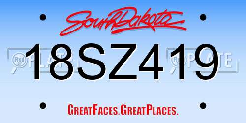 18SZ419 South Dakota License Plate