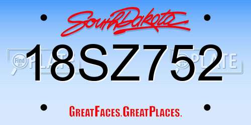 18SZ752 South Dakota License Plate