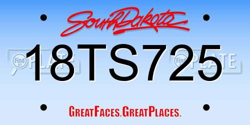 18TS725 South Dakota License Plate