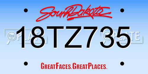 18TZ735 South Dakota License Plate