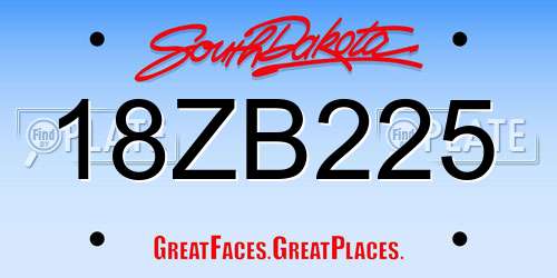 18ZB225 South Dakota License Plate