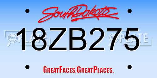 18ZB275 South Dakota License Plate