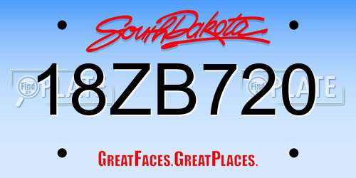 18ZB720 South Dakota License Plate