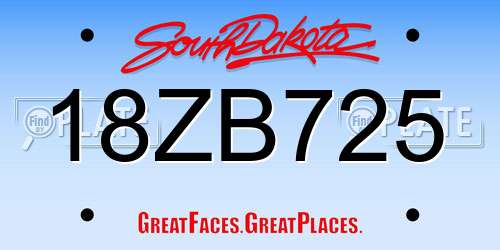 18ZB725 South Dakota License Plate