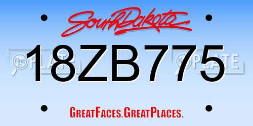 18ZB775 South Dakota License Plate