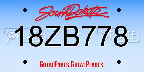 18ZB778 South Dakota License Plate