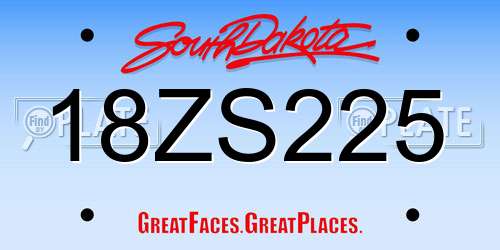 18ZS225 South Dakota License Plate