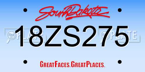 18ZS275 South Dakota License Plate