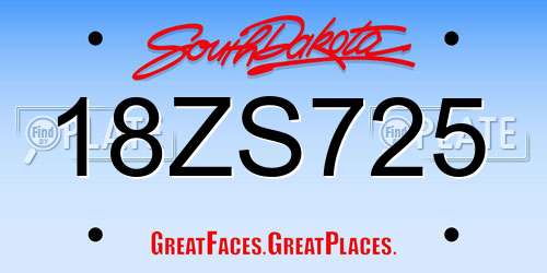 18ZS725 South Dakota License Plate