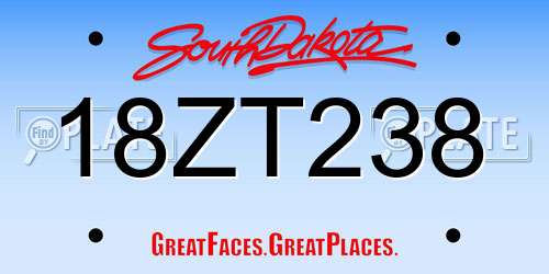 18ZT238 South Dakota License Plate
