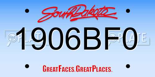 1906BF0 South Dakota License Plate