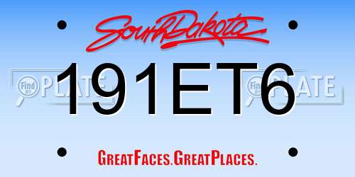 191ET6 South Dakota License Plate