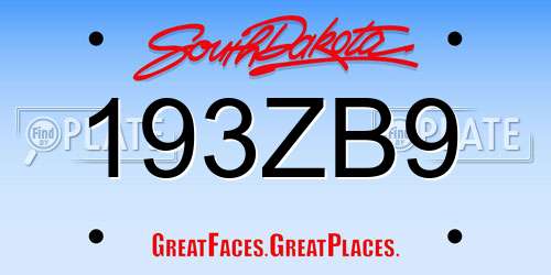 193ZB9 South Dakota License Plate