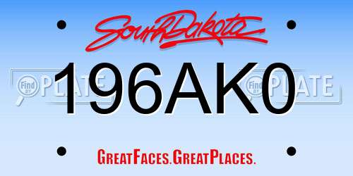 196AK0 South Dakota License Plate