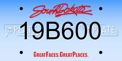 19B600 South Dakota License Plate